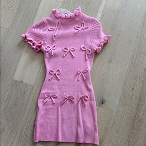 Pink Bow-Appliqué Knit Mini Dress